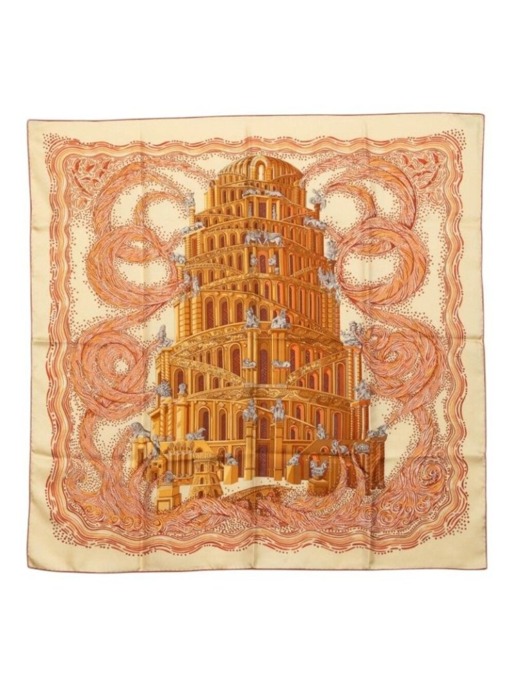 Hermes Carre 90 River of Babel les Rivieres de Scarf Brown Silk